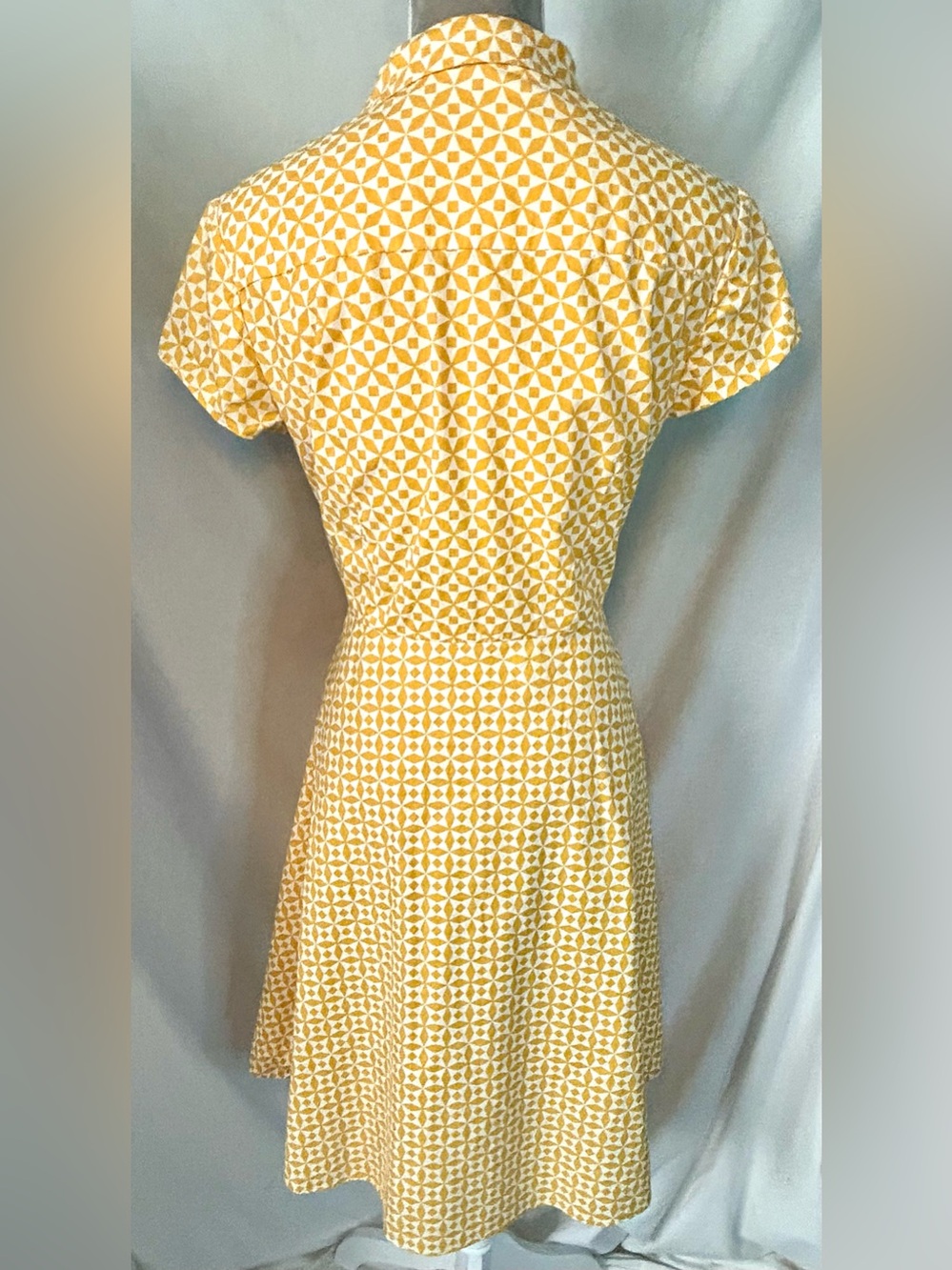 Boden Sophia Mustard Yellow, White Geometric Daisy Cotton Shirt Dress, Size 8 - Picture 10 of 16